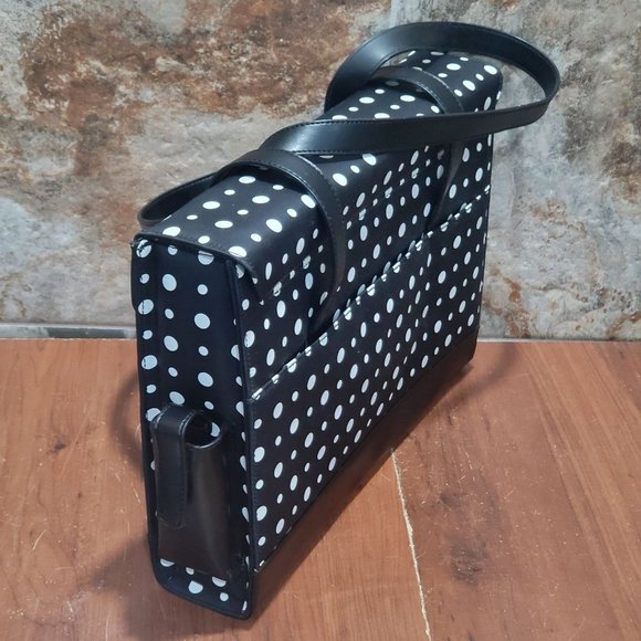 Black and White Polka Dot Padded Computer Tote Bag Cellphone Pocket - Picture 13 of 14